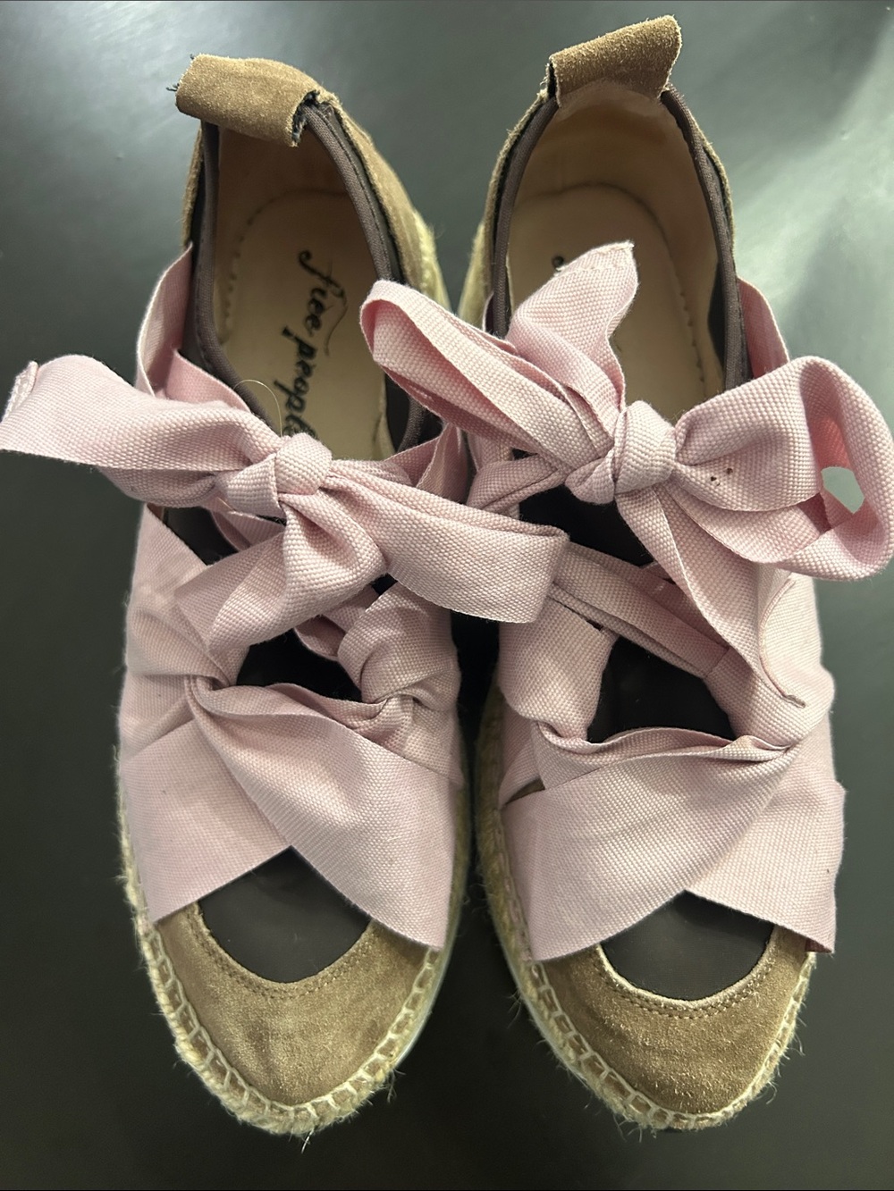 Free People Chapmin Espadrille Sneakers with Pink Ribbon Ties - Sz 37/US 7